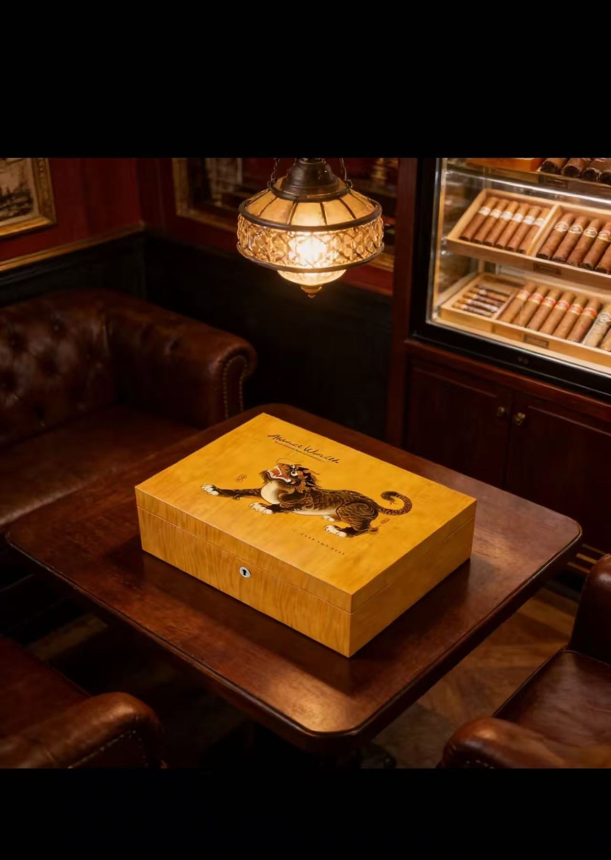Chinese Pixiu Guardian Spanish Cedar Cigar Humidor - 30 Count with Lock