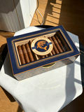 Navy Blue Cigar Humidor | Ornate Gold Border