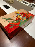 Handcrafted Wood Inlay Cigar Humidor - Monkey King Red Design | Cedar Lined with Hygrometer
