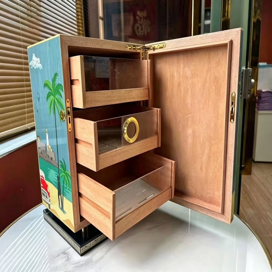 Havana Vertical Cigar Humidor Cabinet | 3 Cedar Drawers