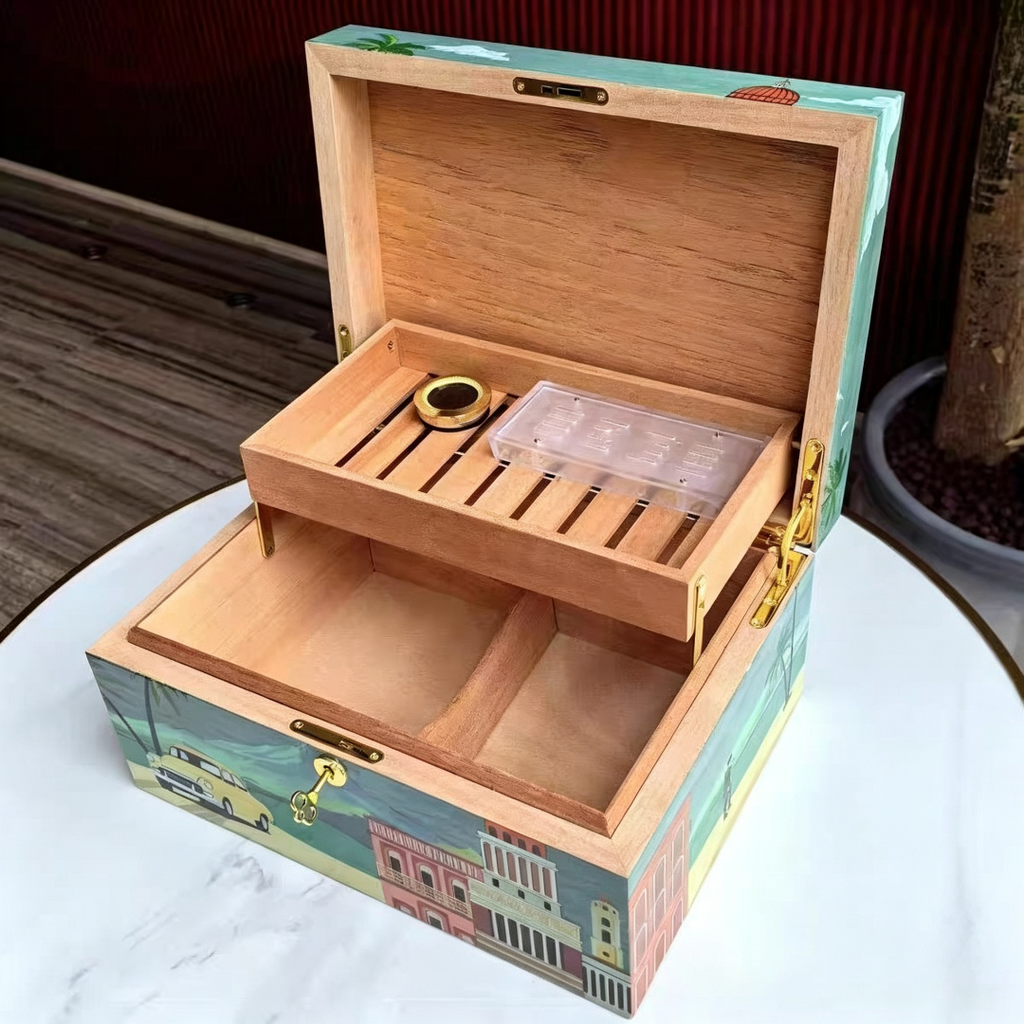 Havana Vintage Car Cigar Humidor | 2-Tier Cedar