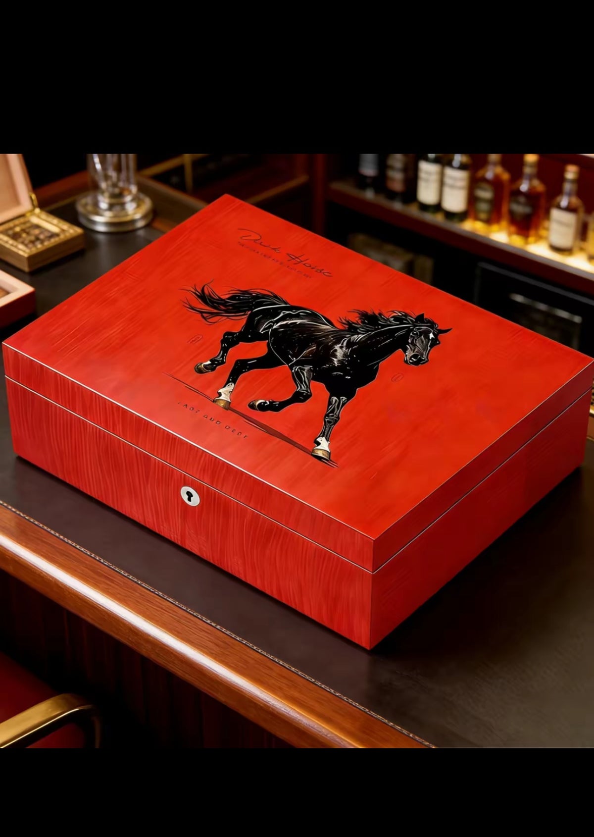 Red & Black Stallion Spanish Cedar Cigar Humidor - 30 Count with Lock